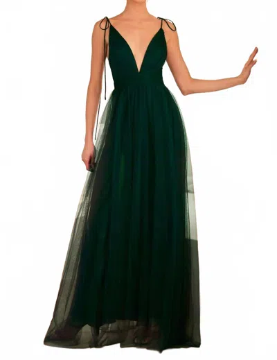 Ladivine Plunging Neckline Illusion Slits Dress In Emerald In Gold