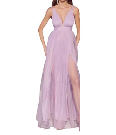 Ladivine Plunging Neckline Illusion Slits Dress In Lavender In Purple