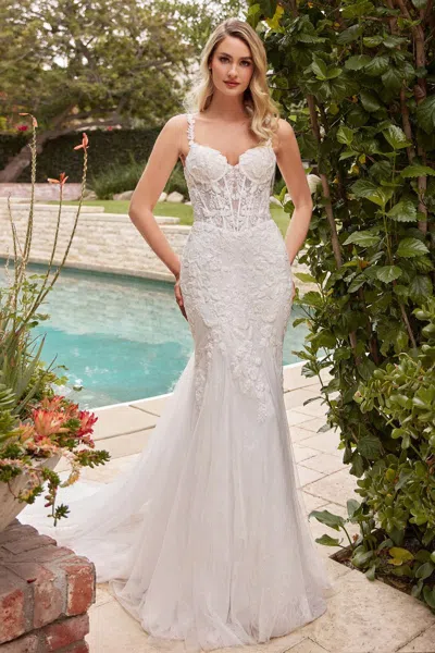 Ladivine S432w Long Corset Lace Mermaid Wedding Dress In White