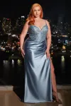 Ladivine S440c Long Pleated Prom Formal Beaded Plus Size Dress In Blue
