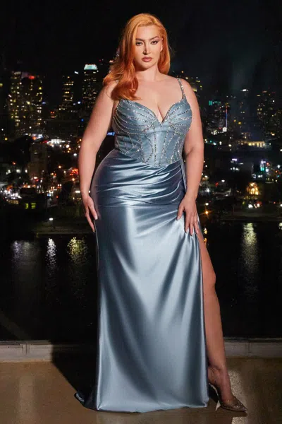 Ladivine S440c Long Pleated Prom Formal Beaded Plus Size Dress In Blue
