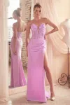 Ladivine S465 Fitted Long Lace Slit Formal Prom Dress In Purple