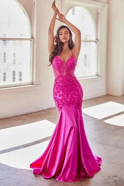Ladivine S470 Long Formal Glitter Corset Mermaid Prom Dress In Pink