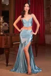 Ladivine S493 Two Piece Long Formal Fitted Prom Dress In Blue