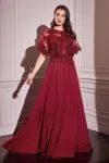 Ladivine S503 Long A Line Formal Removable Cape Dress In Burgundy