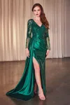 Ladivine S506 Long Formal Lace Fitted Evening Dress In Green