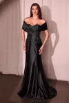 Ladivine S507 Fitted Formal Long Lace Evening Dress In Black