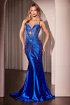 Ladivine S527 Fitted Long Formal Corset Prom Gown In Blue