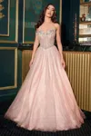 Ladivine S541 Glitter Prom Corset Long Formal A Line Beaded Dress In Pink