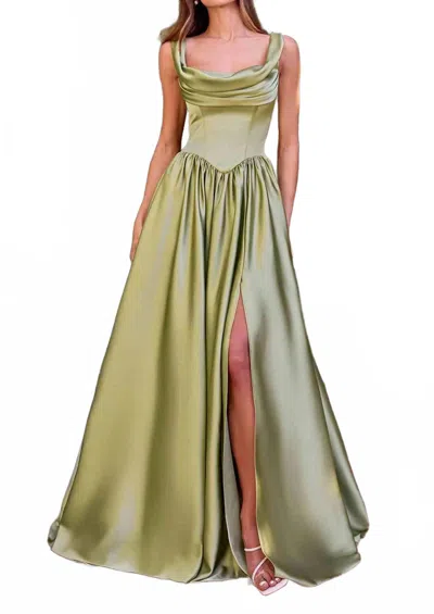 Ladivine Satin A-line Maxi Dress In Greenery