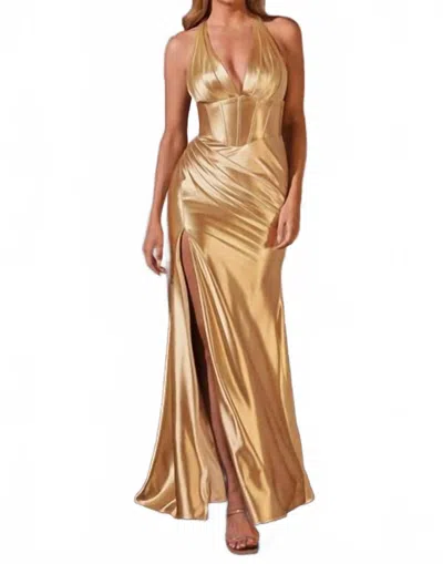 Ladivine Satin Formal Dress - Plus In Gold