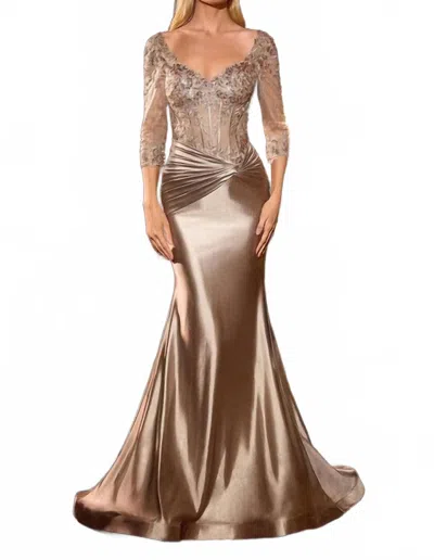 Ladivine Scoop Neck Evening Dress In Mocha/gold In Brown