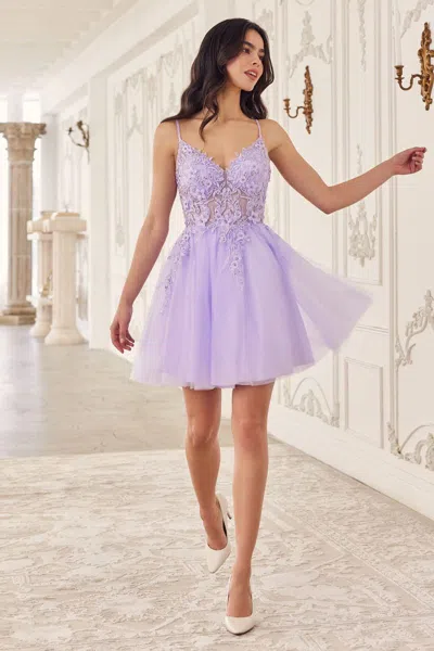 Ladivine Sf047 Short Homecoming A Line Lace Cocktail Dress In Purple