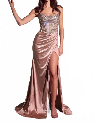 Ladivine Sheer Bodice Formal Dress In Champagne In Purple