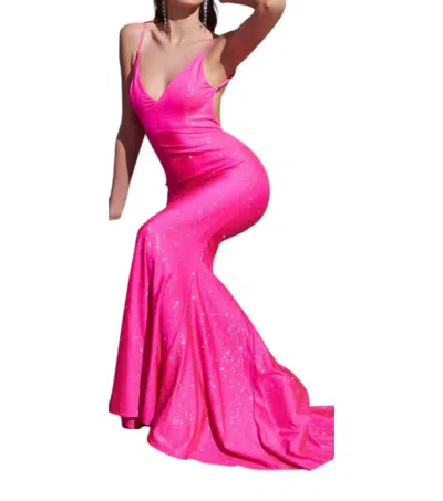Ladivine Shimmer Satin Backless Dress In Barbie Pink In Brown