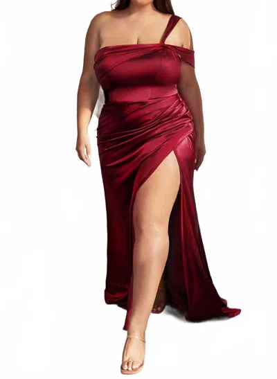 Ladivine Solid-tone Asymmetrical Neckline Sheath Maxi Dress In Burgundy In Red