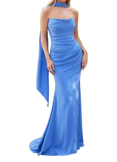 Ladivine Splendid Off-shoulder Neckline Ruched Sheath Maxi Dress In Soft Blue