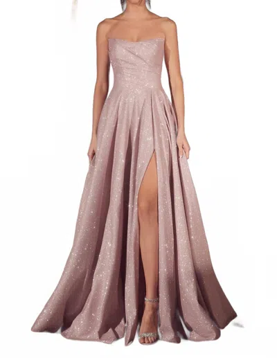 Ladivine Strapless Draped Bodice Glitter A-line Dress In Light Pink
