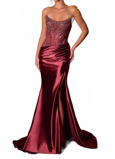 Ladivine Strapless Long Prom Maxi Dress In Burgundy