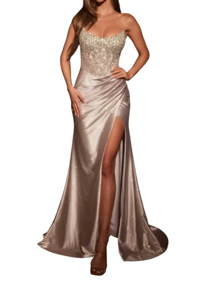 Ladivine Strapless Neckline Maxi Dress In Silver In Gray
