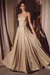 Ladivine T213 Glitter Long Formal A Line Prom Gown In Gold