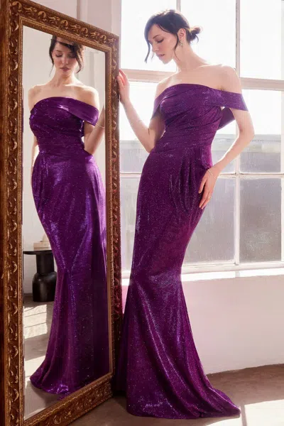 Ladivine T603 Long Formal Metallic Glitter Fitted Prom Gown In Purple