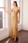 Ladivine T604 Glitter Long Prom Formal Ruffle Dress In Gold