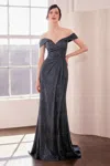 Ladivine T605 Long Slit Formal Glitter Prom Dress In Blue
