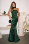 Ladivine T609 Beaded Long Formal Fitted Slit Prom Dress In Green