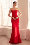 Ladivine T702 Fitted Long Formal Evening Gown In Red