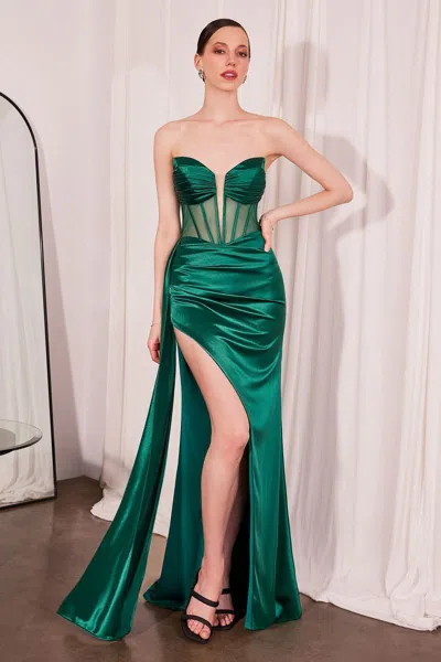 Ladivine T811 Long Slit Formal Prom Dress In Green