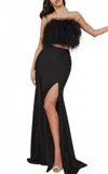 Ladivine Two-piece Feather Prom Gown In Black In Black