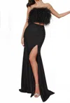 Ladivine Two-piece Feather Prom Gown In Black