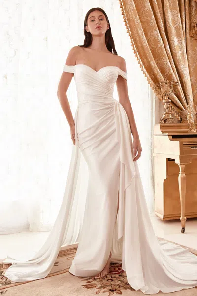 Ladivine Wn315 Long Fitted Overskirt Wedding Dress In White