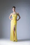 Ladivine Xp13 Long Formal Beaded A Line Prom Dress In Yellow