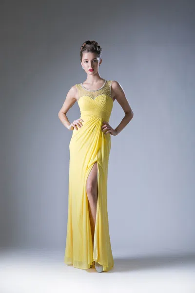 Ladivine Xp13 Long Formal Beaded A Line Prom Dress In Yellow