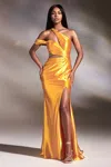 Ladivine Y025 Satin Long Fitted Prom Dress In Yellow