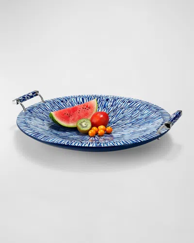 Ladorada 20" Blue Almendro Round Platter With Veneer Handles