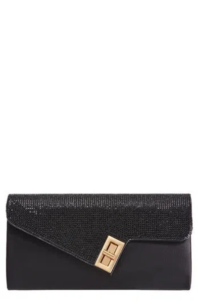 Lady Couture Chic Rhinestone & Satin Envelope Clutch In Black
