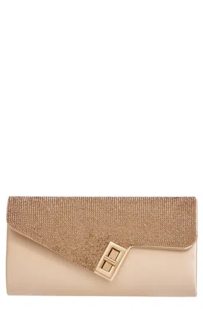 Lady Couture Chic Rhinestone & Satin Envelope Clutch In Gold