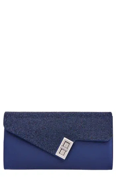 Lady Couture Chic Rhinestone & Satin Envelope Clutch In Navy
