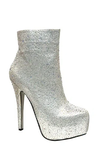 Lady Couture Desire Rhinestone Platform Bootie In Silver