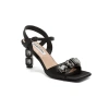 Lady Couture Double Jewel Heel Slingback With Large Stones Oornament Sandal In Black