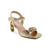 Lady Couture Double Jewel Heel Slingback With Large Stones Oornament Sandal In Gold