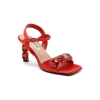 Lady Couture Double Jewel Heel Slingback With Large Stones Oornament Sandal In Red