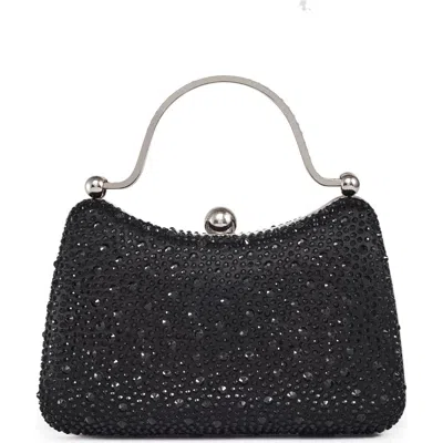 Lady Couture Double Metal Handles Dazzling Evening Handbag In Black