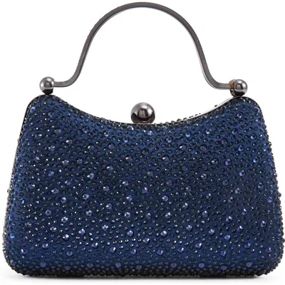 Lady Couture Double Metal Handles Dazzling Evening Handbag In Navy