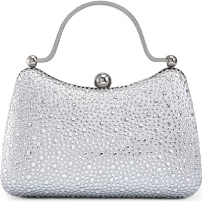 Lady Couture Double Metal Handles Dazzling Evening Handbag In Silver