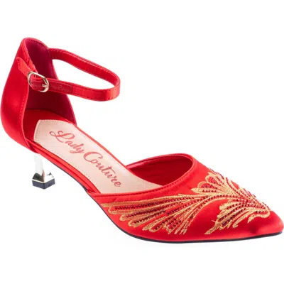 Lady Couture Women's Kate Embroidered Ankle Strap Pumps In Red