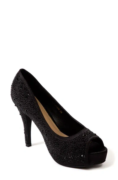 Lady Couture Lauren Rhinestone Embellished Platform Sandal In Black